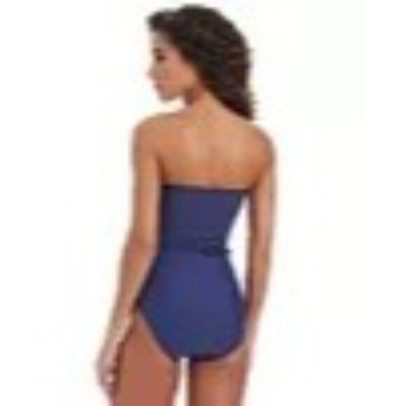 New Women's Wave Solids Tie-Front Bandeau One-Piece Swimsuit Smocked Gold Sz XL - Picture 8 of 8
